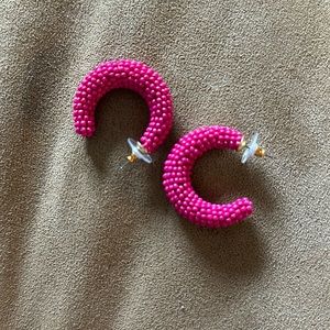 J Crew Seed Bead Beaded Statement Hoop Earrings Pink Fuchsia NWOT